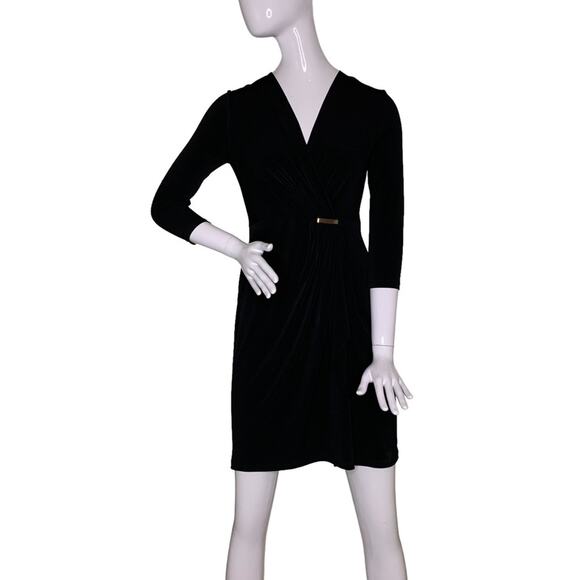 Charter Club NWT Women Dress Black Petite S Pullover Faux Overlap 3/4 sl… - Picture 1 of 9